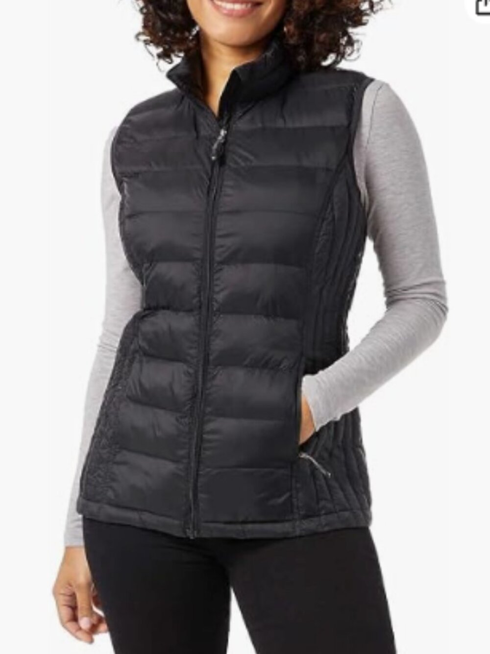 32 Degrees Heat Women’s Size Medium Packable Vest Black Full Zip Down Feathers